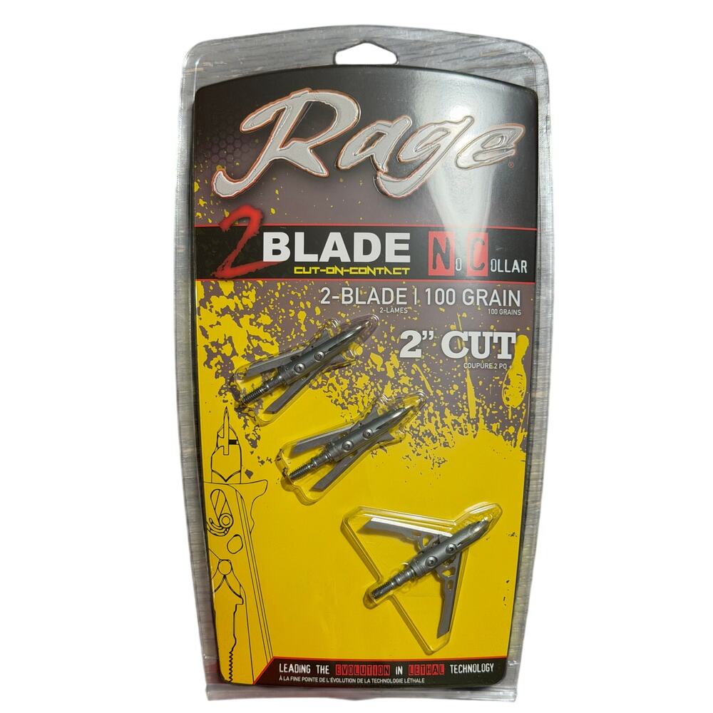 RAGE 2 Blade N/C 100 Gr 2"Cut-On-Contact Chisel Tip Archery Broadhead 3 Pack New